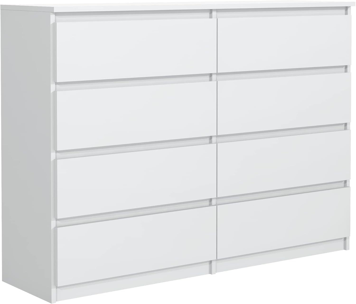 meble masztalerz Commode avec 8 tiroirs 120 cm, Meuble Rangement, Commode Chambre H : 101,5 cm, L : 120 cm, P : 39 cm,Commode avec tiroirs, Armoire à tiroirs (Blanc)-Oakmypad