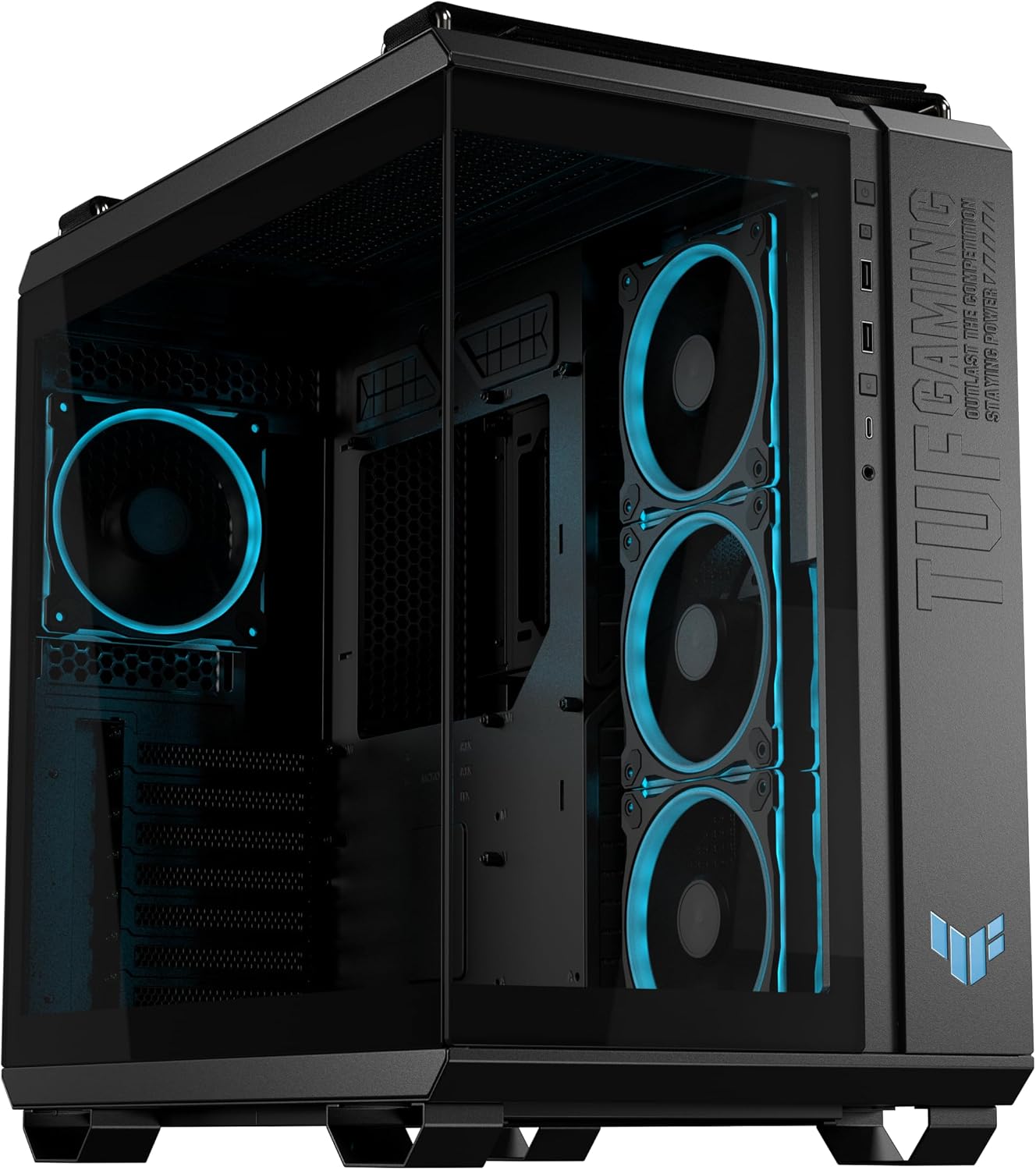 ASUS TUF Gaming GT502 Horizon ARGB (Noir) - Boîtier PC ATX Gaming (Double Chambre indépendantes pour CPU et GPU, Conception panoramique, Panneaux latéraux sans Outils, USB Type-C à l'Avant)-Oakmypad