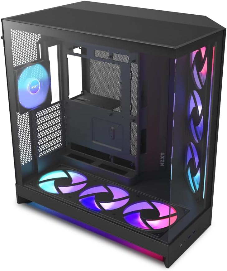 NZXT H9 Flow RGB+ (2025) - Grand boîtier PC ATX Mid-Tower à Double Chambre pour Flux d'air - Comprend 7 Ventilateurs RGB (6 x 140mm, 1 x 120mm) et Un hub de contrôle - Noir-Oakmypad