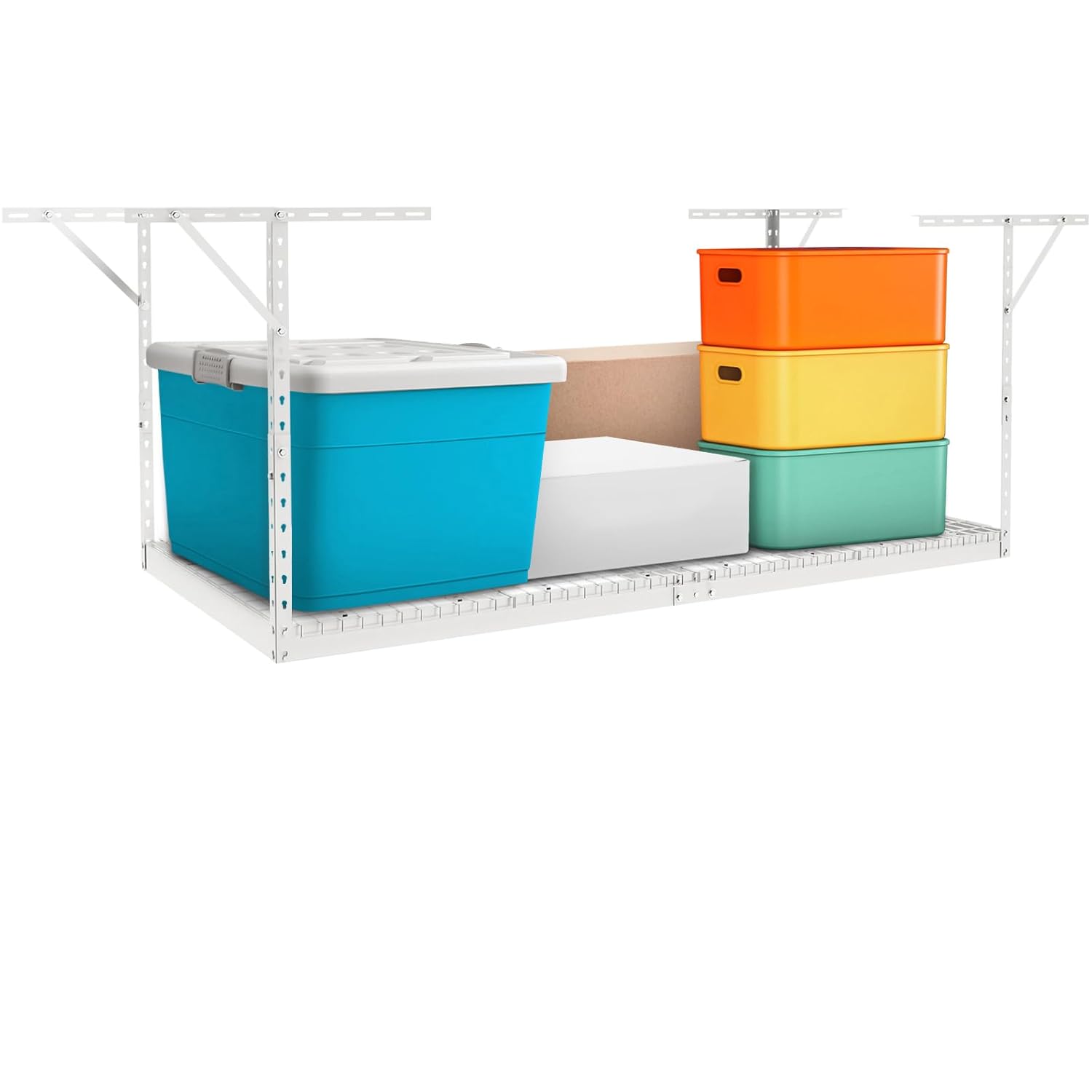 VEVOR Étagère de rangement pour garage, 121,9x243,8 cm, étagère de rangement au plafond, réglable en acier laminé à froid pour rangement du garage, l'organisation, charge 272 kg, 55,9-101,6 cm, blanc-Oakmypad