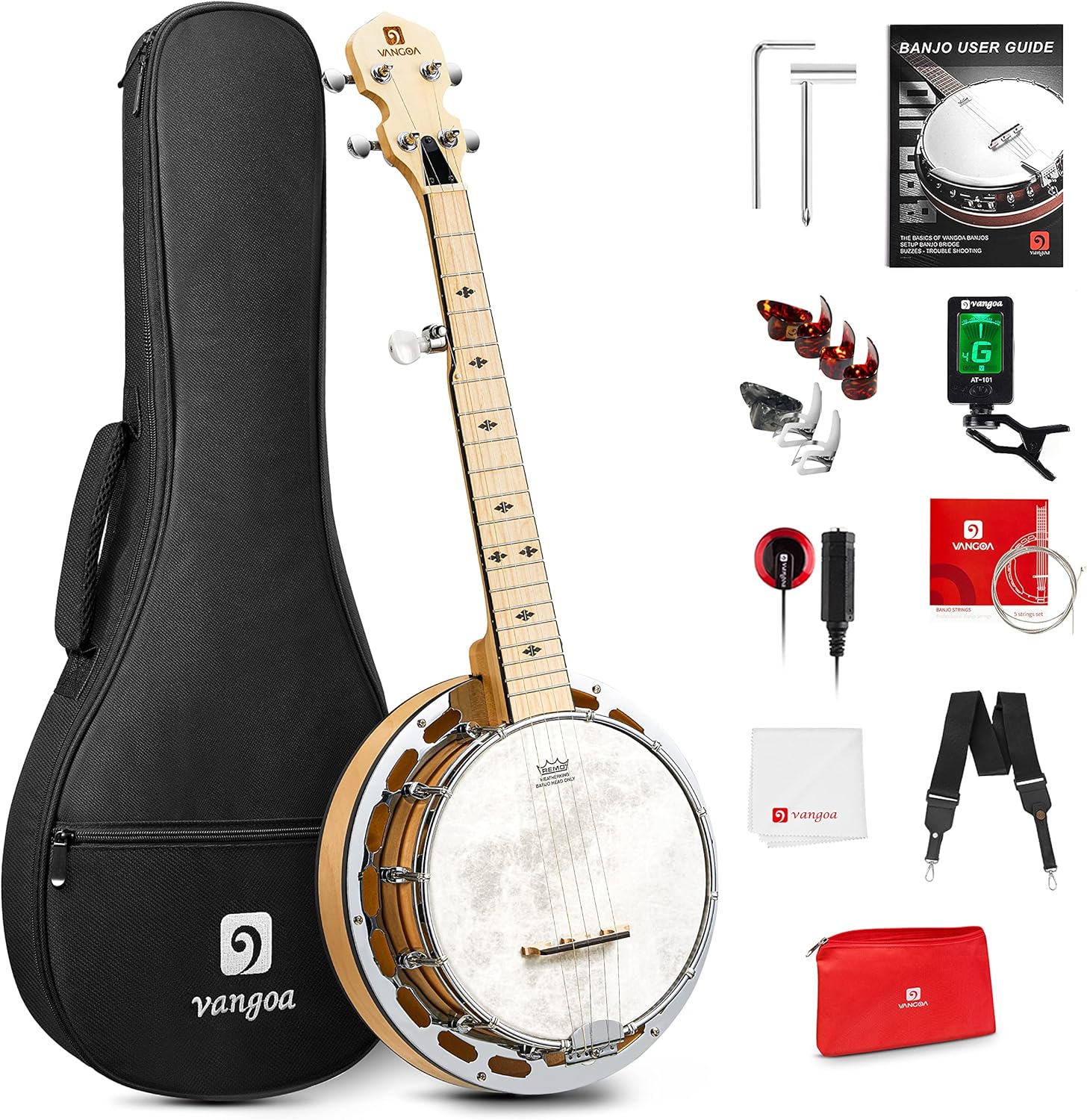 Vangoa Banjo 5 Cordes Avec Anneau De Tonalité, Kit De Débutant Pour Mini Banjo De 28 Pouces, Petit Banjo Portable à 5 Cordes En érable Avec Tête Fiberskyn Remo, 5e Accordeur à Engrenages-Oakmypad