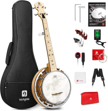 Vangoa Banjo 5 Cordes Avec Anneau De Tonalité, Kit De Débutant Pour Mini Banjo De 28 Pouces, Petit Banjo Portable à 5 Cordes En érable Avec Tête Fiberskyn Remo, 5e Accordeur à Engrenages-Oakmypad