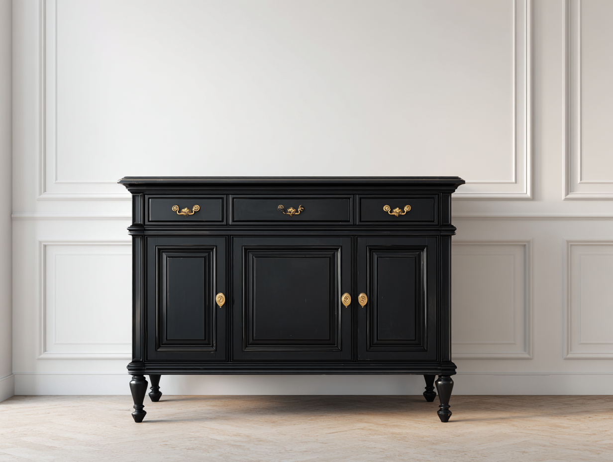 Meuble d'entrée en bois 150x45x92 cm - noir - style classique avec rangement-Oakmypad