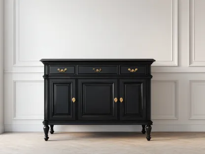 Meuble d'entrée en bois 150x45x92 cm - noir - style classique avec rangement-Oakmypad