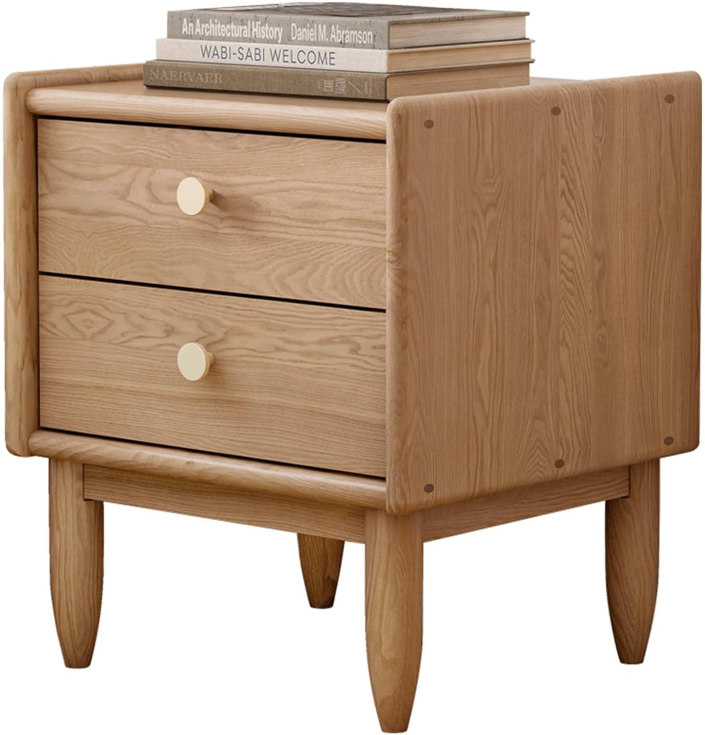 YESWOOD Table de Chevet en Bois Massif de Frêne de Mandchourie avec 2 Tiroirs, Table de Nuit, 40 x 36 x 46 cm, Frêne Naturel-Oakmypad