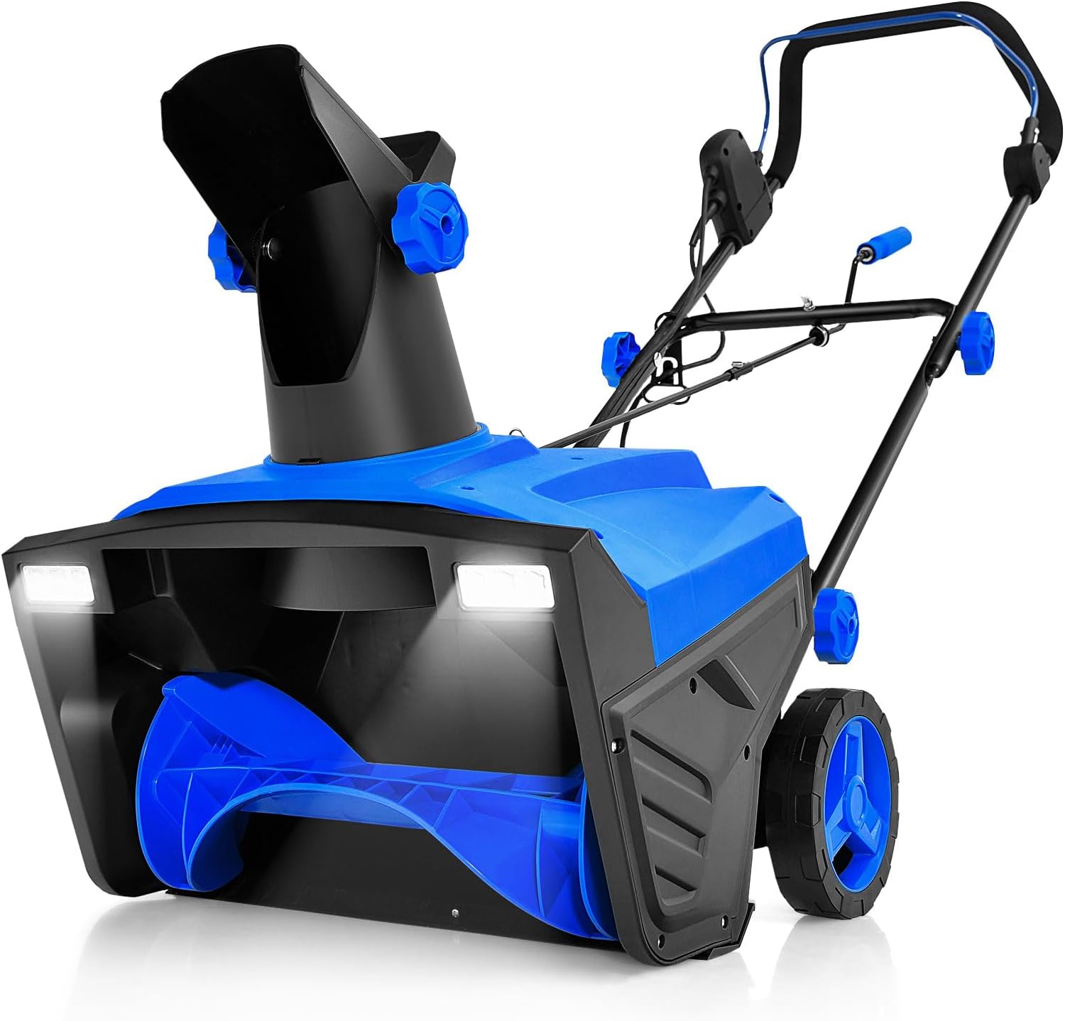 GYMAX Déneigeuse Électrique avec Lumières, Lame 50x25cm, Vitesse 3000rpm, Distance de Jet de Neige 9 m, Goulotte d'Éjection Réglable, Fraise à Neige à Brancher(Bleu)-Oakmypad