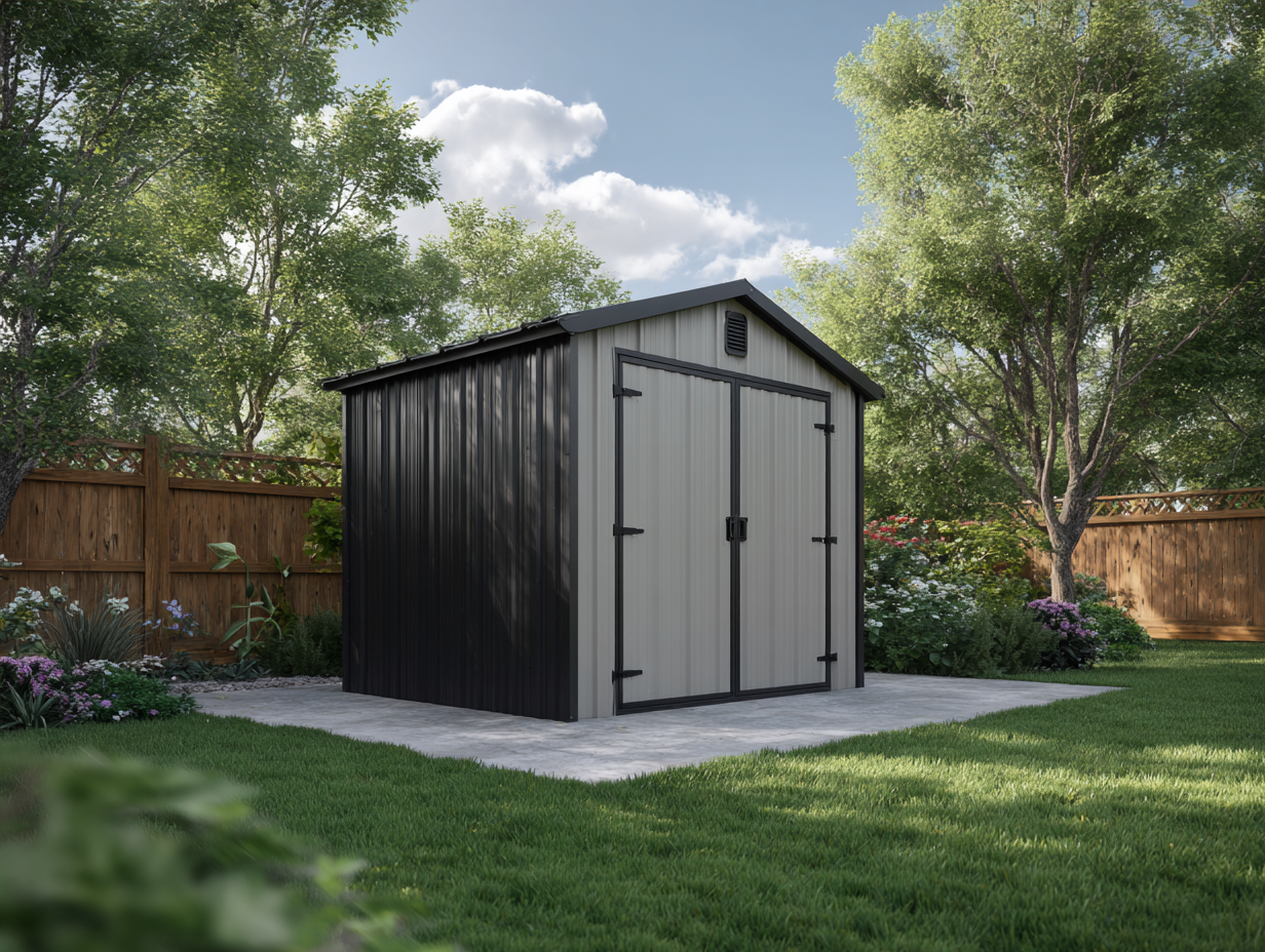 Abri de jardin en métal 230x180x210 cm - gris - noir - rangement extérieur - design moderne-Oakmypad