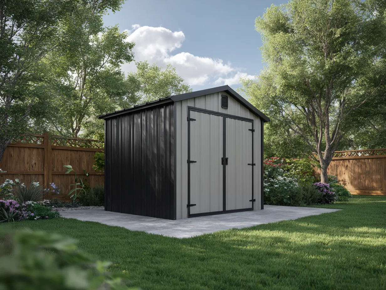 Abri de jardin en métal 230x180x210 cm - gris - noir - rangement extérieur - design moderne-Oakmypad