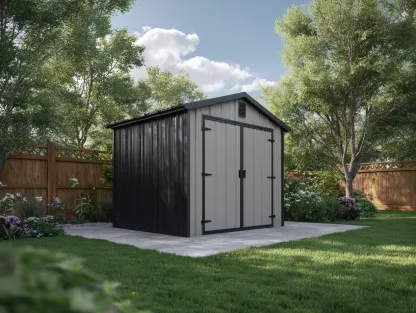 Abri de jardin en métal 230x180x210 cm - gris - noir - rangement extérieur - design moderne-Oakmypad