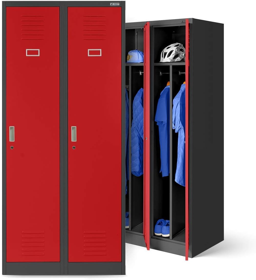 Jan Nowak Armoire Vestiaire Metallique 2B1A Casier en Métal 2 Compartiments cloison Revêtement en Poudre 180 cm x 80 cm x 50 cm (Anthracite/Rouge)-Oakmypad