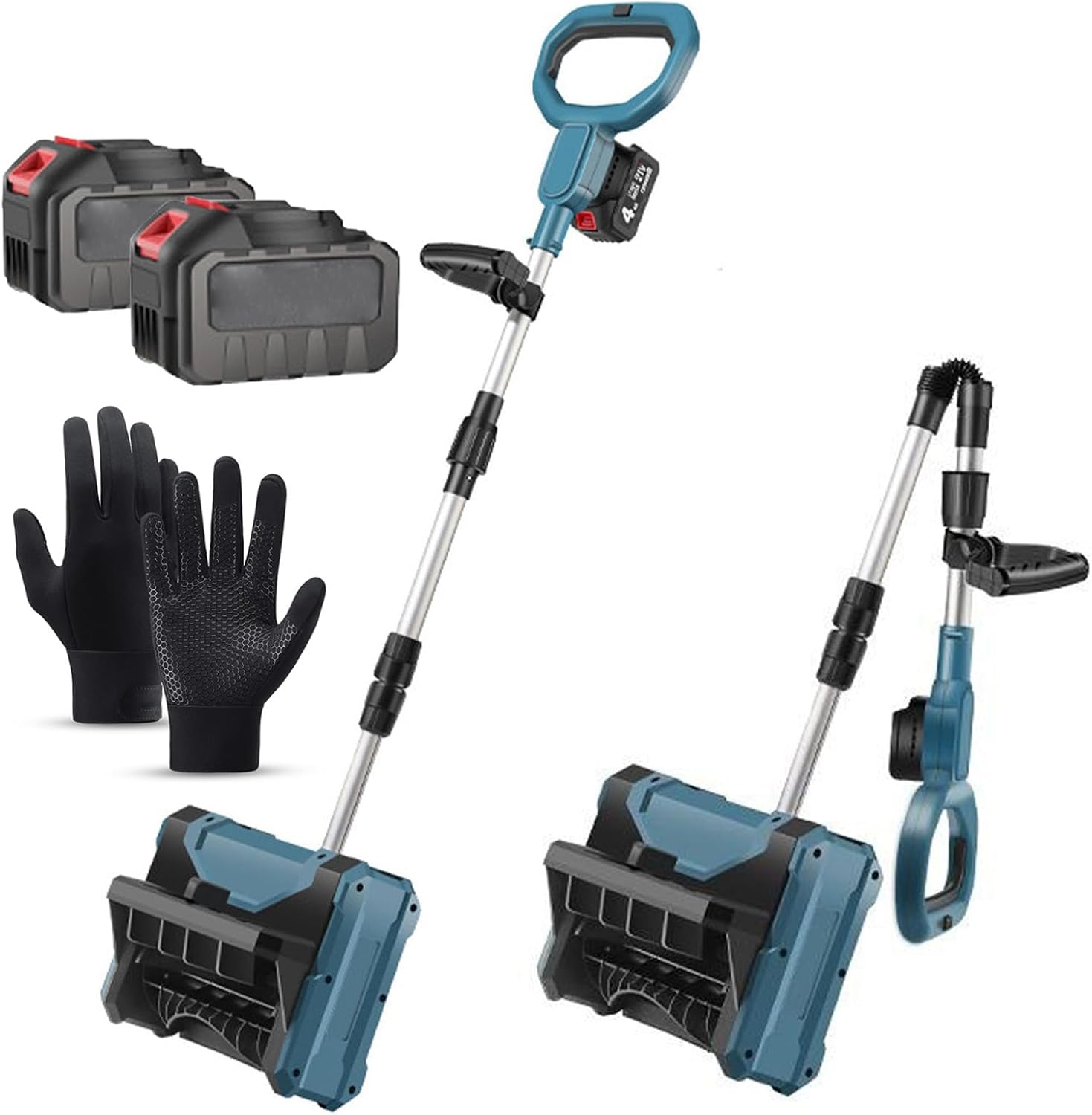 Pelle à Neige sans Fil, Machine à Déneiger Pliable avec 2 Batteries Et Manche Télescopique, Largeur De Déneigement 26 Cm, épaisseur 16 Cm, Souffleuse à Neige Légère Et Portable pour Blue 2 Batteries-Oakmypad