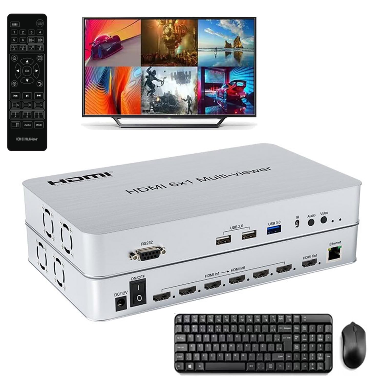 Commutateur KVM 6 ports Commutateur HDMI Multi-Viewer 6X1 HDMI Quad Screen Real Time Multiviewer Support mouse through mode-Oakmypad