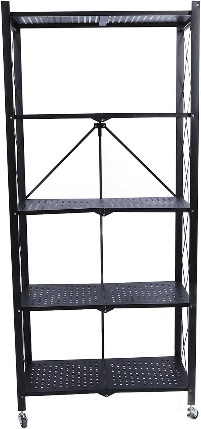 Aramox Étagères de Rangement Pliables Durables avec roulettes pour Organiser Les Maisons, Garages, Entrepôts, Aucune Installation Requise (5 Niveaux)-Oakmypad