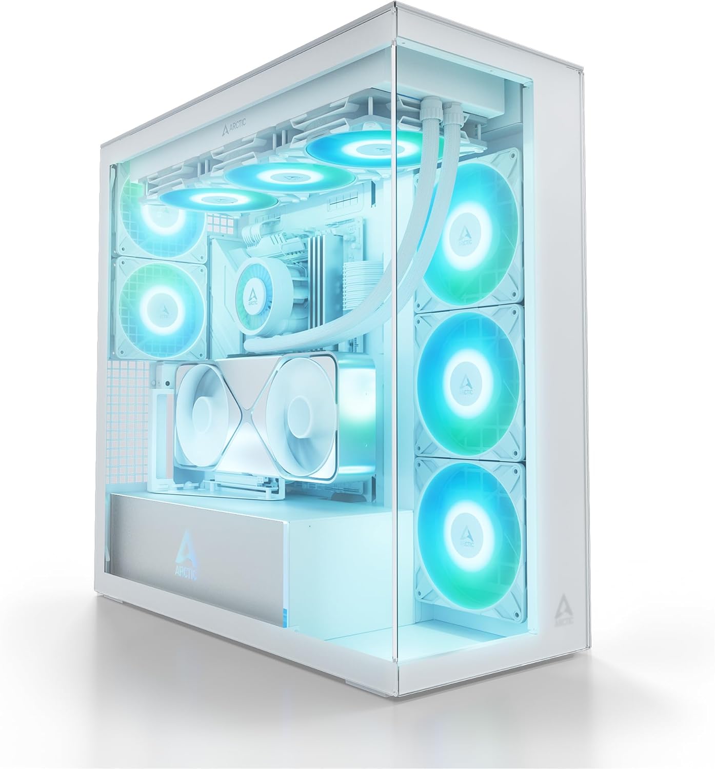 ARCTIC Xtender VG (White) avec Montage Vertical de GPU - Boîtier PC, Verre Panoramique Trempé, Support pour Radiateur 2 x 420 mm, Tour Midi, E-ATX, 5X Ventilateurs A-RGB Pré-installés - Blanc-Oakmypad