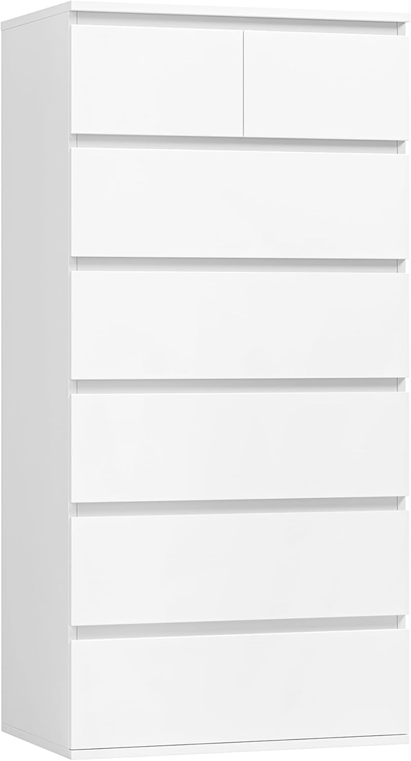 FOREHILL Commode 7 Tiroirs Commode Chambre Adulte Chiffonnier Haut Commodes Rangement Blanche Armoire à Tiroirs pour Salon Couloir en Bois 60x40x119cm-Oakmypad