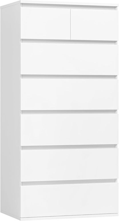 FOREHILL Commode 7 Tiroirs Commode Chambre Adulte Chiffonnier Haut Commodes Rangement Blanche Armoire à Tiroirs pour Salon Couloir en Bois 60x40x119cm-Oakmypad