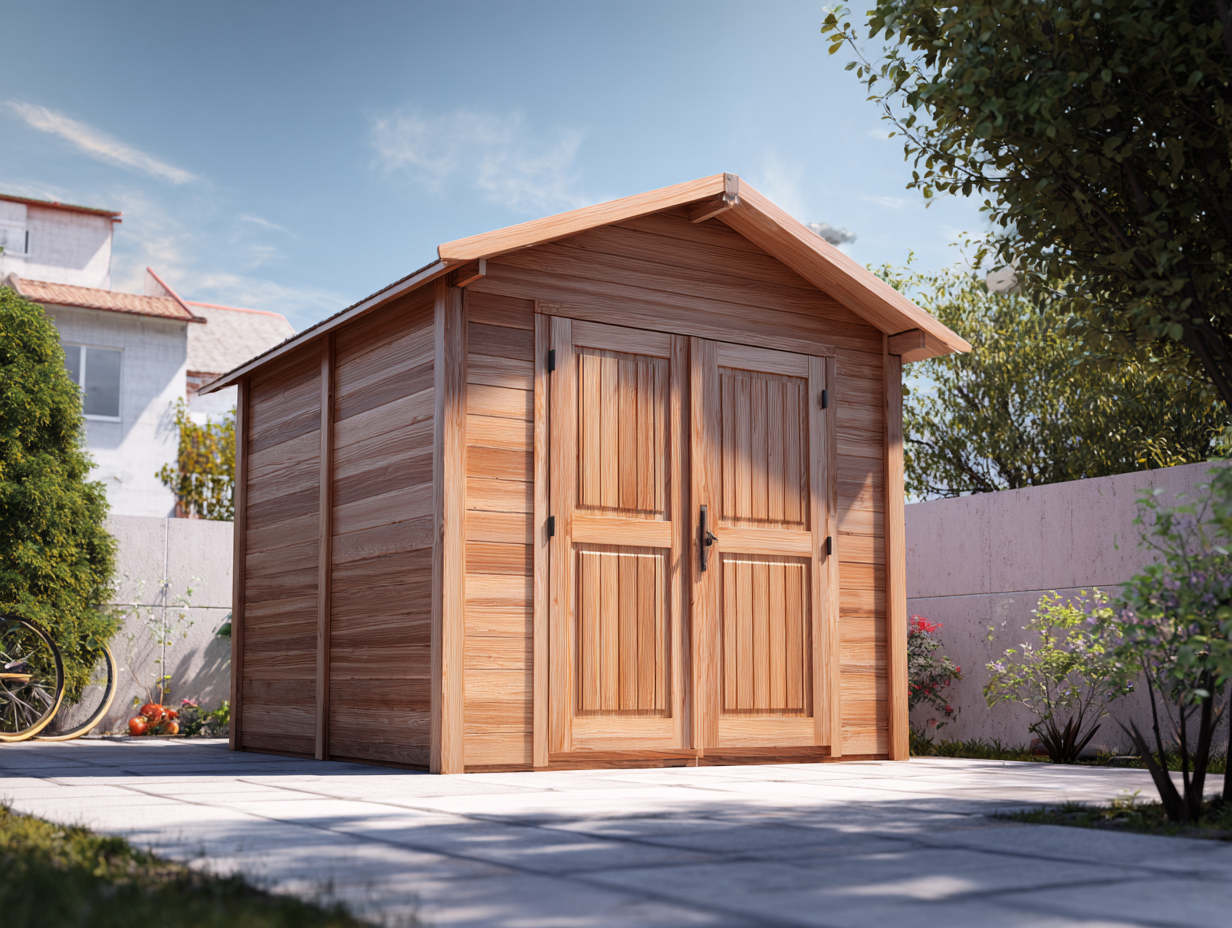 Abri de jardin en bois naturel 180x160x210 cm - bois naturel - rangement extérieur style traditionnel-Oakmypad