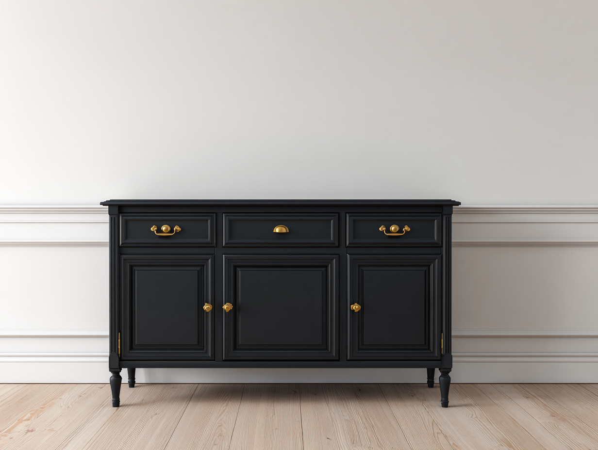 Meuble d'entrée en bois 160x45x88 cm - noir - style classique avec rangement-Oakmypad