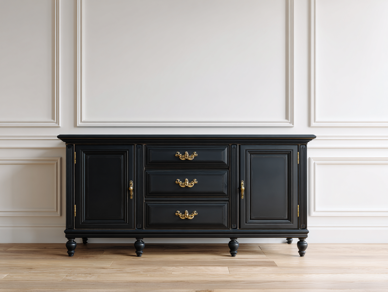Meuble d'entrée en bois 180x45x90 cm - noir - style classique avec rangement-Oakmypad