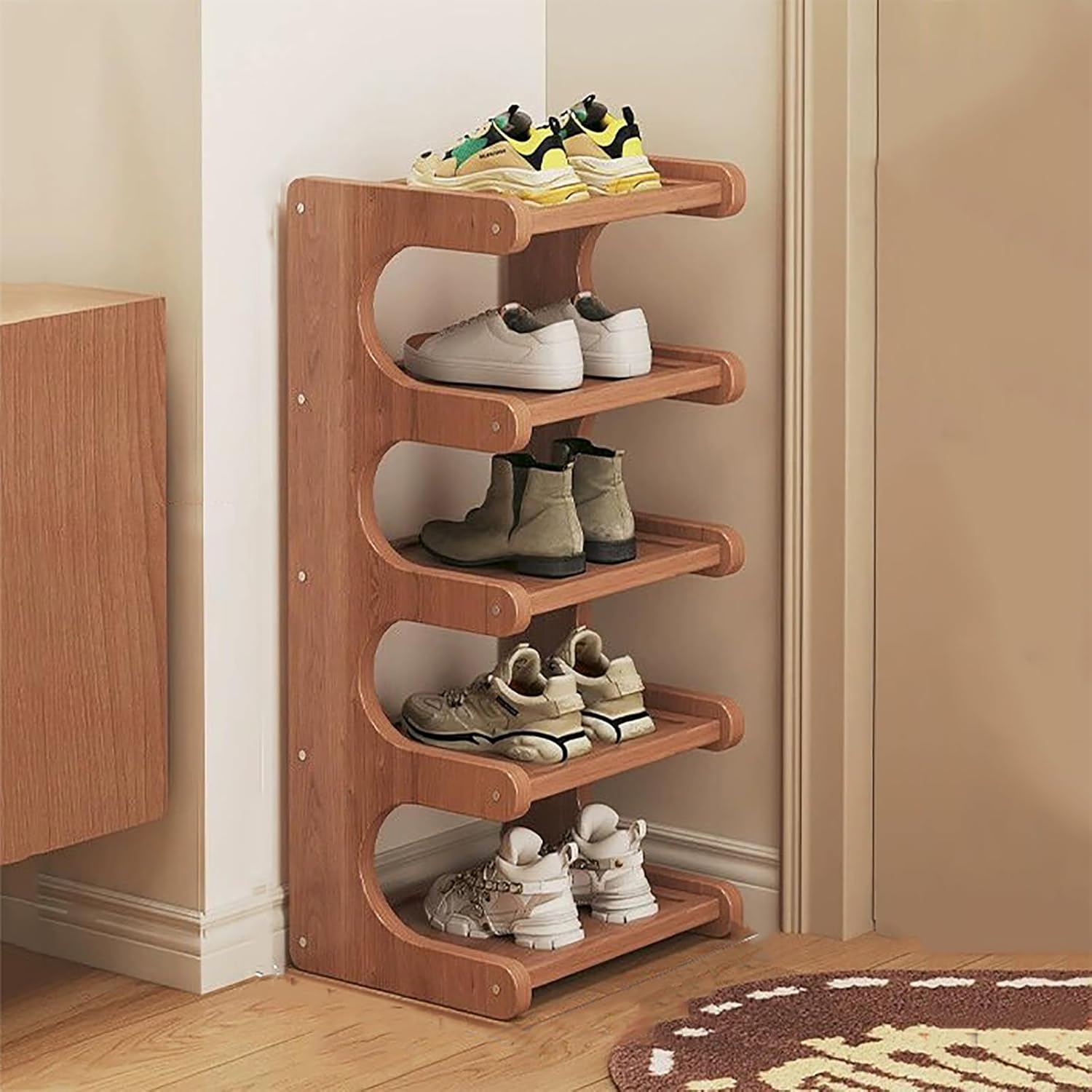 WBRSybUK Étagère À Chaussures Haute Et Étroite En Bambou, Tour D'étagère Verticale Bois For Petits Espaces, Organisateur D'entrée Peu Encombrant For Porte, Placard, Coin Ou Garage(5 Tier)-Oakmypad