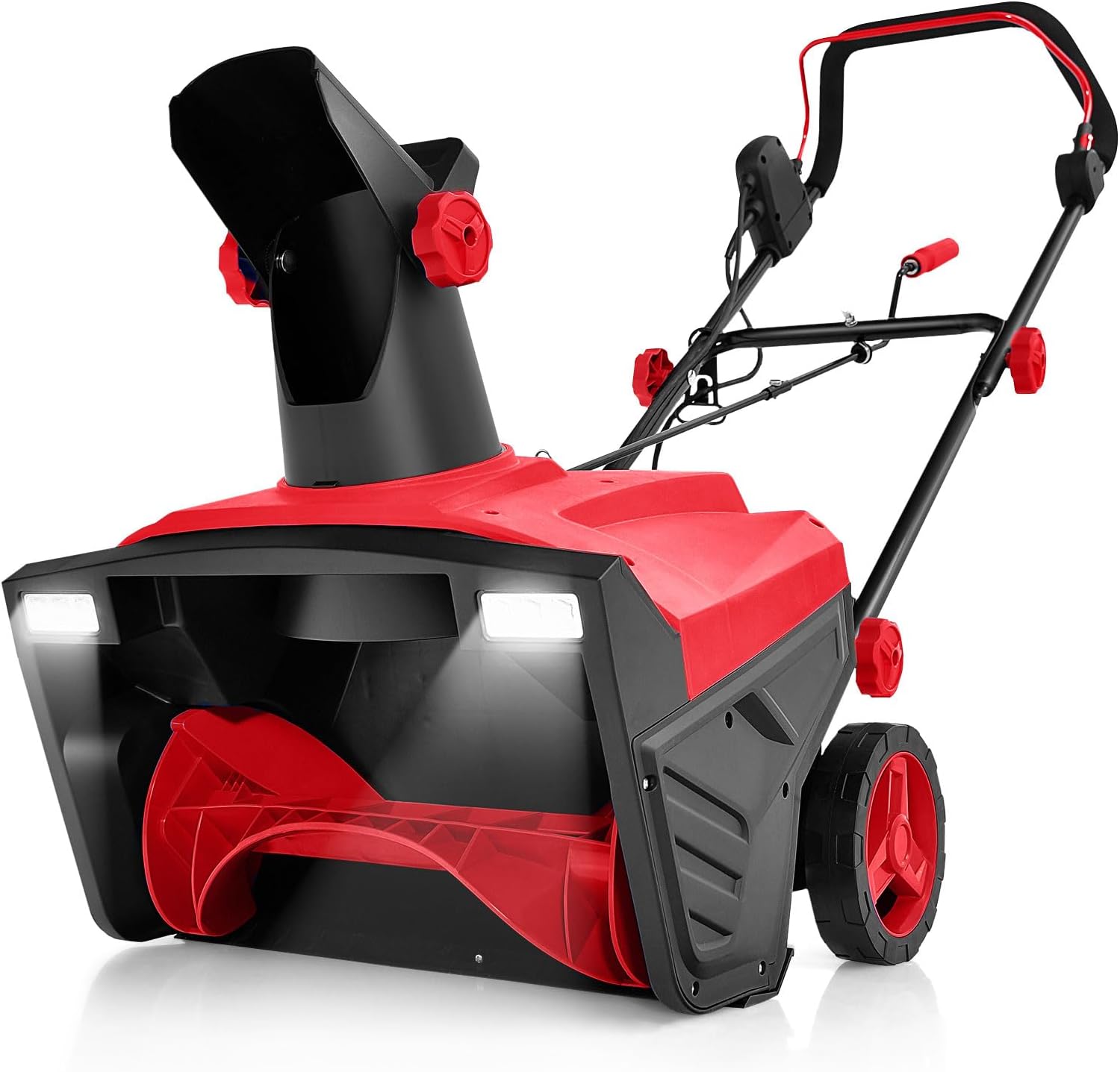 GYMAX Déneigeuse Électrique avec Lumières, Lame 50x25cm, Vitesse 3000rpm, Distance de Jet de Neige 9 m, Goulotte d'Éjection Réglable, Fraise à Neige à Brancher-Oakmypad