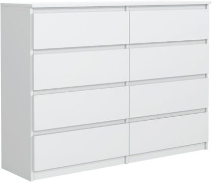 MebLocker Commode 8 Tiroirs Blanc 120 cm - Design Minimaliste - 120 x 39 x 78,5 cm - Meuble de Rangement Spacieux pour Chambre, Salon ou Bureau-Oakmypad