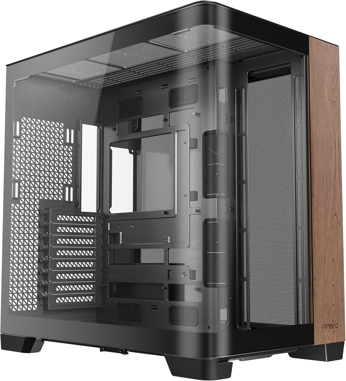 Antec C8 Curve Wood Boîtier PC E-ATX à tour complet, panneau avant en bois, verre incurvé simple super grand angle, disposition double chambre, type C, support de radiateur 360 mm, compatible RTX 40-Oakmypad