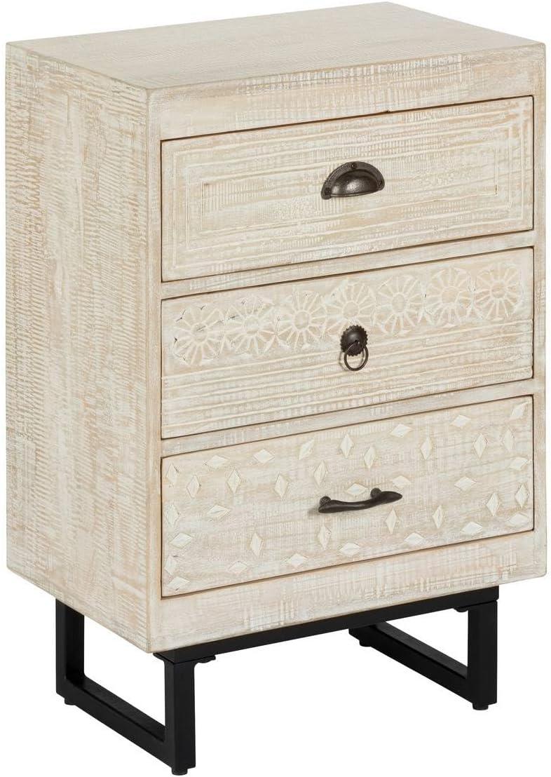 Atmosphera - Table de Chevet Ajay - Bois Blanchi - manguier sculpté-Oakmypad