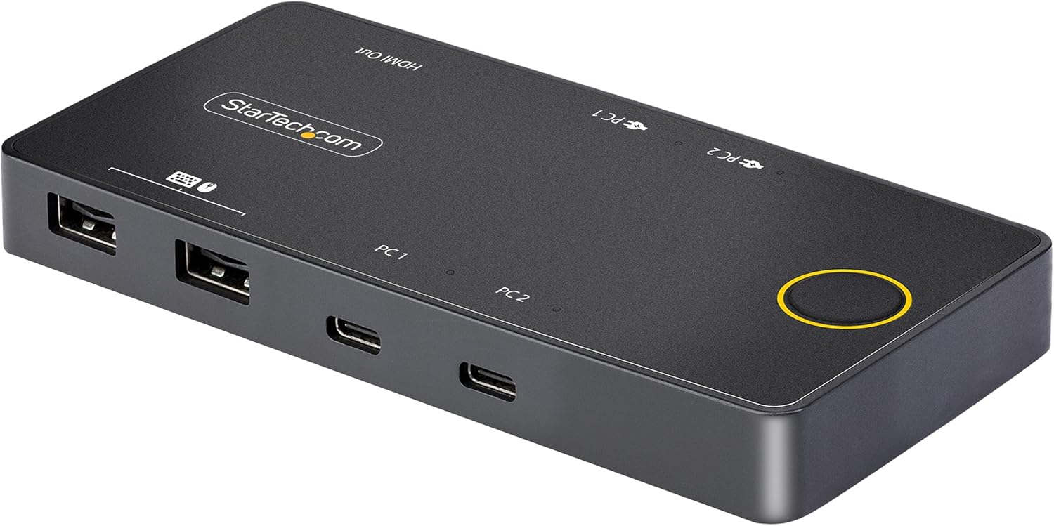 StarTech.COM Switch KVM USB-C à 2 Ports, Moniteur HDMI Simple 4K 60Hz -Double Ports PD 100W - Alimentation par Bus - Compatible USB Type-C/USB4/Thunderbolt 3/4 - Commutateur KVM (C2-H46-UC2-PD-KVM)-Oakmypad