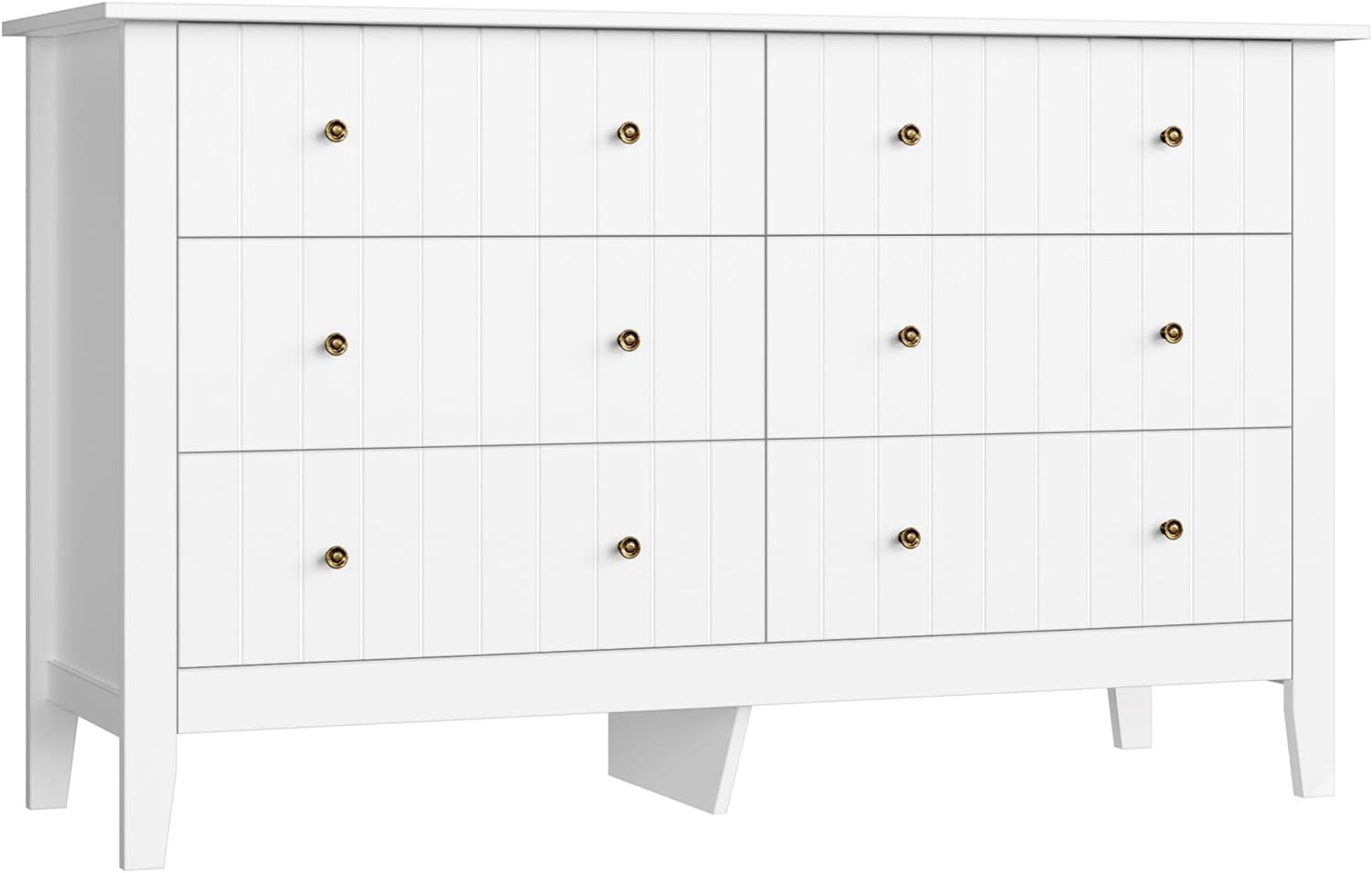 FOREHILL Commode avec 6 Tiroirs Commode Chambre Adulte Grande Commode Blanche Meuble de Rangement pour Salon Moderne en Bois 133x45x79.5cm-Oakmypad