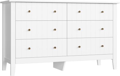 FOREHILL Commode avec 6 Tiroirs Commode Chambre Adulte Grande Commode Blanche Meuble de Rangement pour Salon Moderne en Bois 133x45x79.5cm-Oakmypad