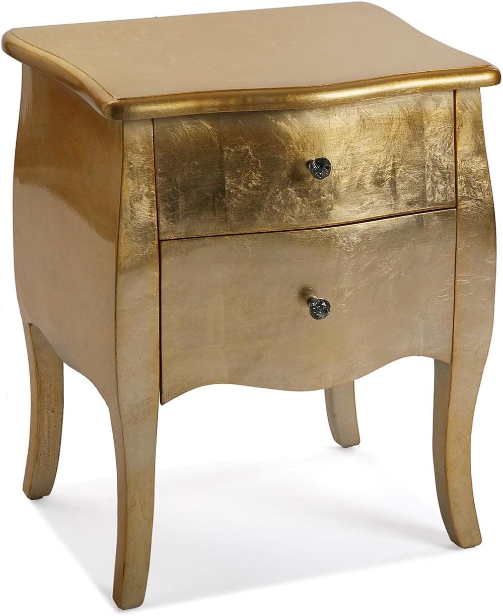 Versa Cagliari Table de Chevet Petite Table Décoration ou Table d'appoint pour la Chambre ou Le Salon Meuble Rangement, avec 2 tiroirs, Dimensions (H x l x L) 60 x 39 x 50 cm, Bois, Couleur: Doré-Oakmypad