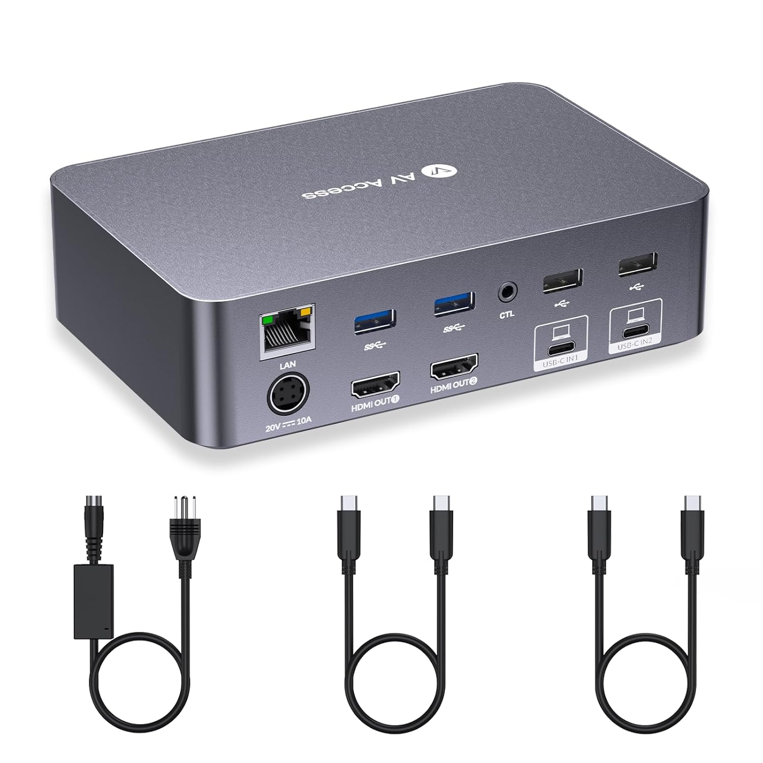 AV Access KVM Switch Dock 2 Monitors 2 Laptops, 4K KVM Switch Dual Monitor, 2 USB-C MST Ports, 60W PD for Each PC, 1G Ethernet, EDID Emulation, 2K144Hz, 1080P240Hz, Ideal for Home Office et Gaming-Oakmypad