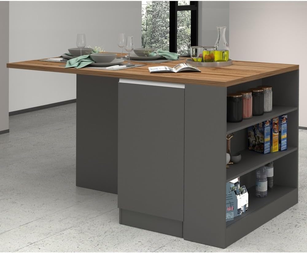 VE.CA - Îlot de Cuisine Balance - Buffet - Idéal pour Une Cuisine Complète et Comme Table à Manger - Couleur Anthracite/Wotan - Made in Italy-Oakmypad