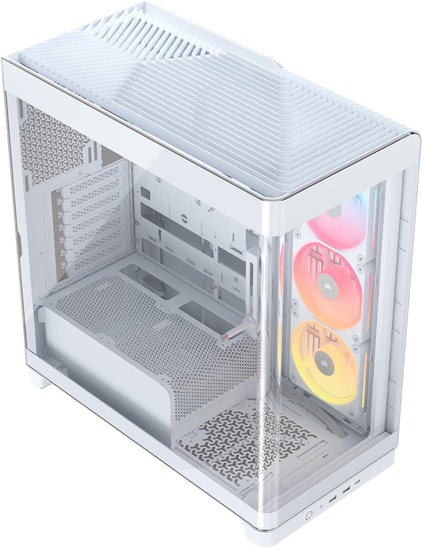 Corsair Frame 4500X LX-R RGB Link Boîtier PC Moyen-Tour en Verre panoramique - Système de Fixation du Ventilateur InfiniRail, Peut accueillir Deux radiateurs de 360 mm, 3X LX120R RGB Link - Blanc-Oakmypad