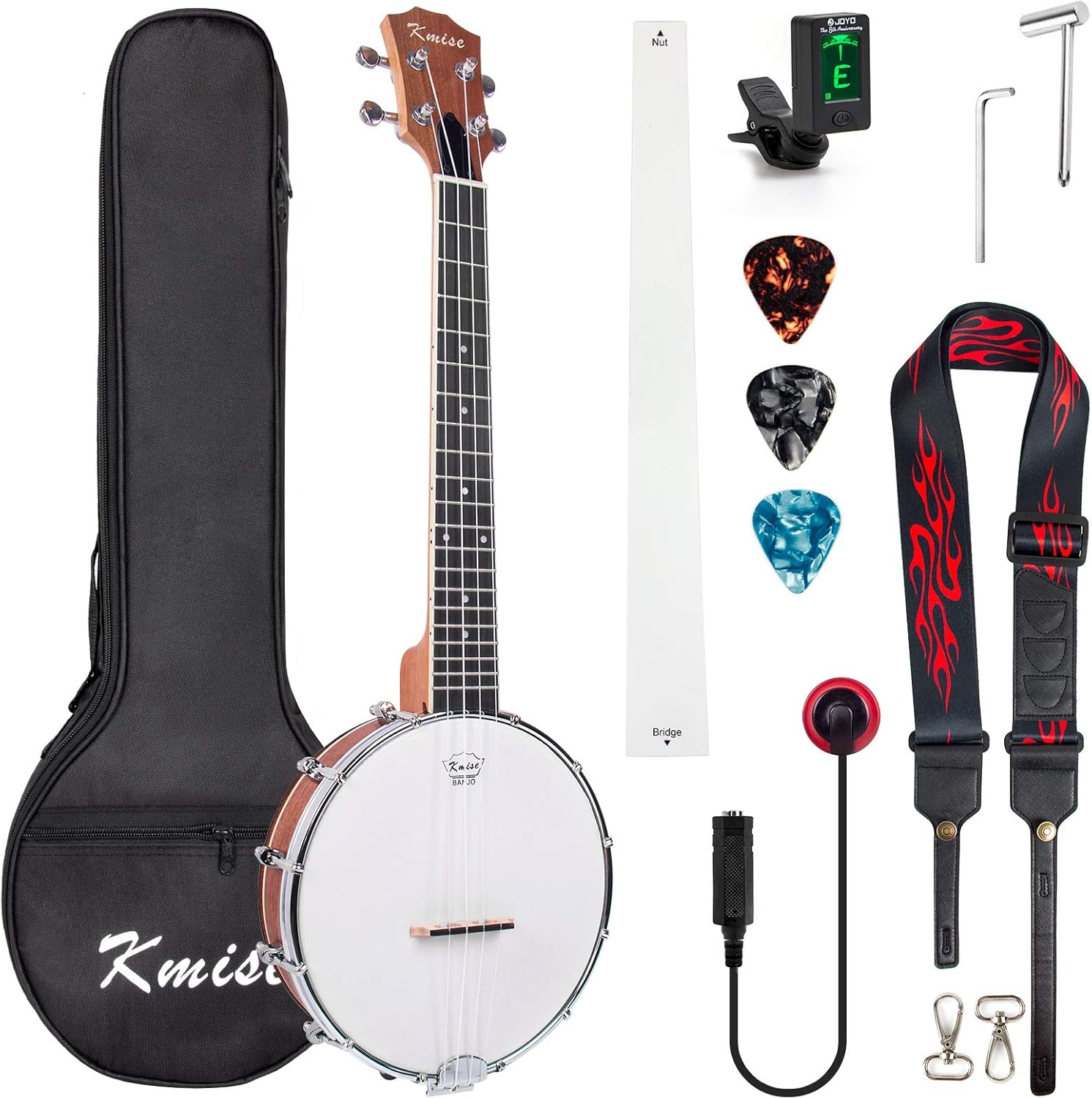 Kmise Ukulélé banjolele ténor 4 cordes 66 cm avec sac, accordeur, sangle, règle, clé à pont, jaune brunâtre-Oakmypad