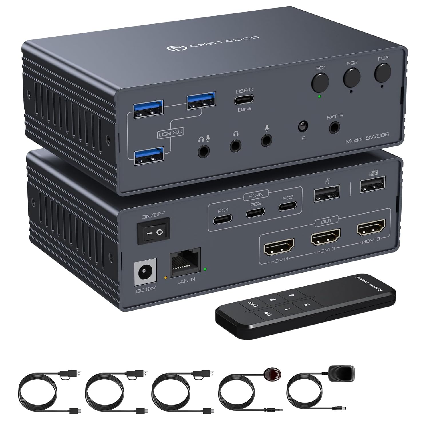 VPFET USB C HDMI KVM Switch 3 PC 3 Monitor 4K60Hz Docking Station avec DisplayLink pour Commutateur KVM 3 Moniteurs 3 Ordinateurs Portables Prise en Charge du Mode Étendu/Miroir pour Mac et Windows-Oakmypad
