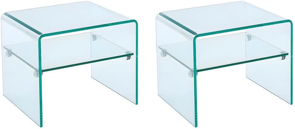 Vente-unique - Lot de 2 Tables de Chevet - 1 Niche - Verre trempé - STILEOS-Oakmypad