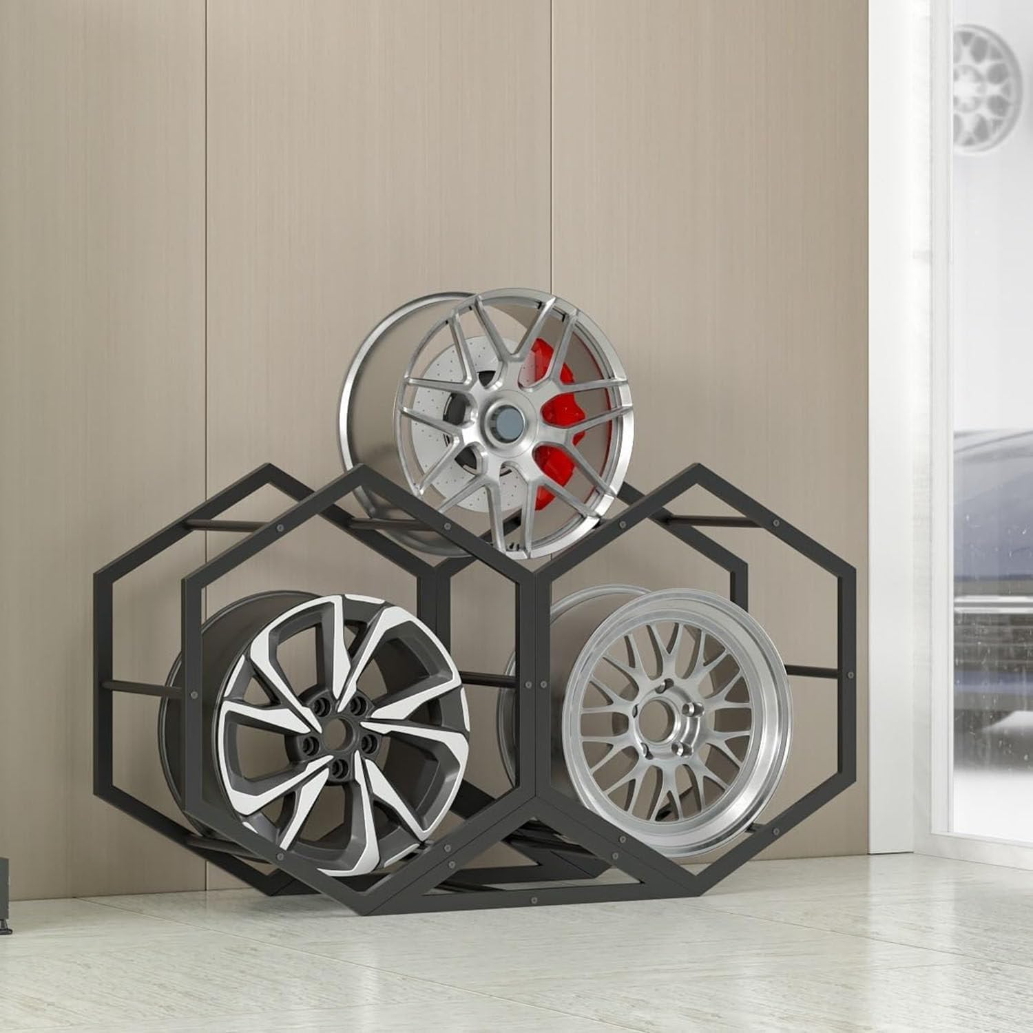 Support De Jantes Et Pneus Pour Garage, Présentoir Triangulaire Et Hexagonal Pour Petits Pneus, Organisateur De Roue De Secours En Acier Pour La Maison, Le Garage Ou L'Atelier, Support De Rangement P-Oakmypad