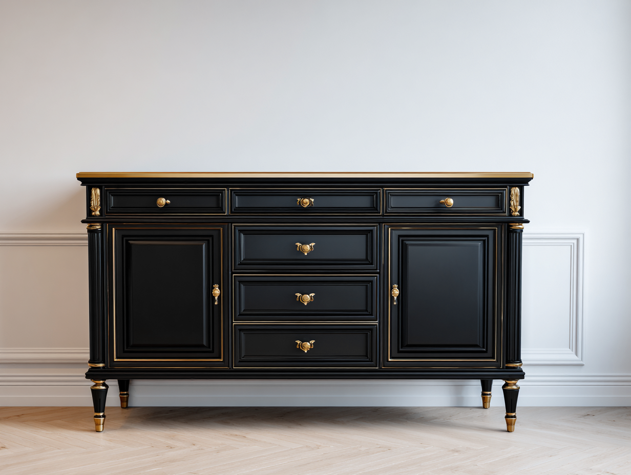 Meuble d'entrée en bois 180x45x85 cm - noir - pour entrée - design classique-Oakmypad