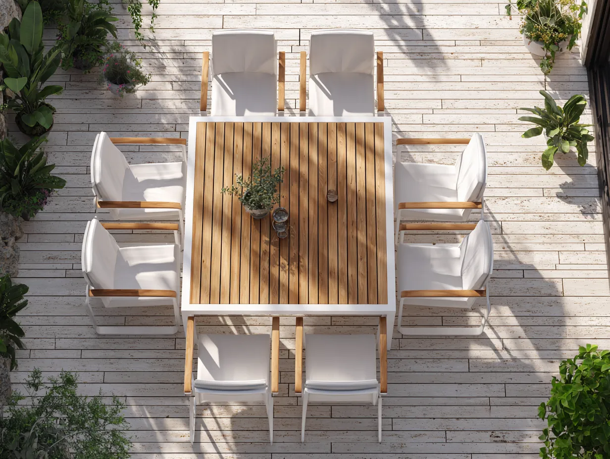 Salon de jardin repas extérieur en aluminium et bois 200x100x75 cm - blanc - bois naturel - adapté à l'extérieur - ensemble repas design moderne-Oakmypad