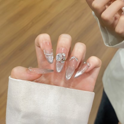 Frosty Starlight: Crystal Bouquet Nail Art