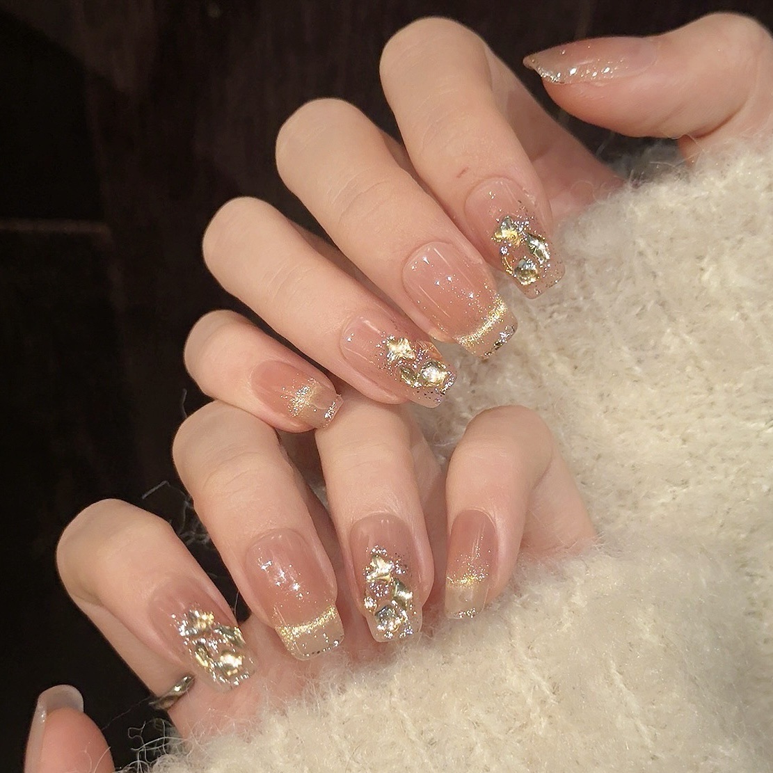 Golden Sunlight: Foil & Crystal French Nail Art