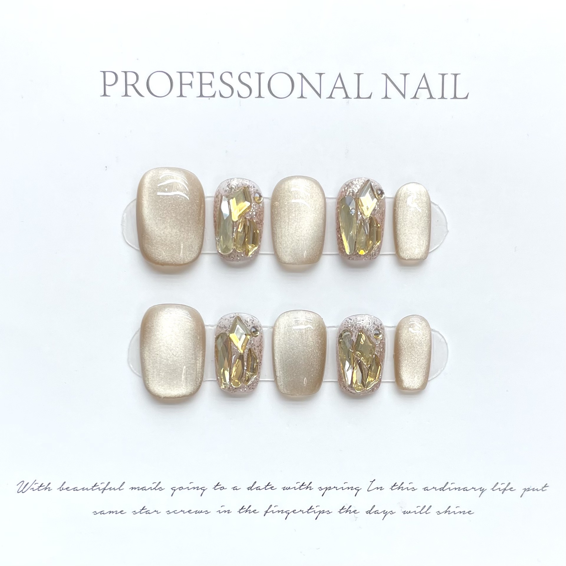 Midnight Gold: 3D Crystal & Cat-Eye Nail Art
