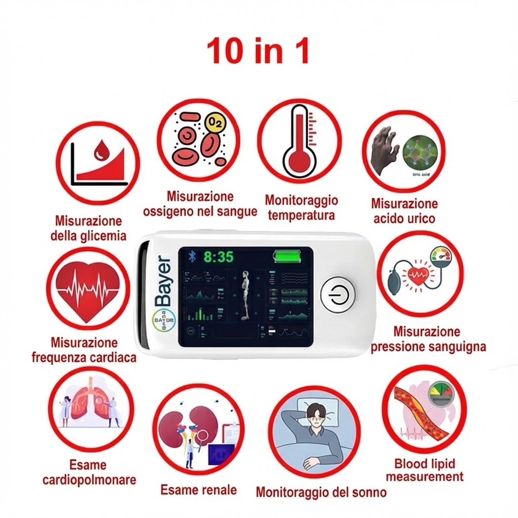 【11-in-1】Misuratore di glicemia multifunzionale non invasivo Bayer