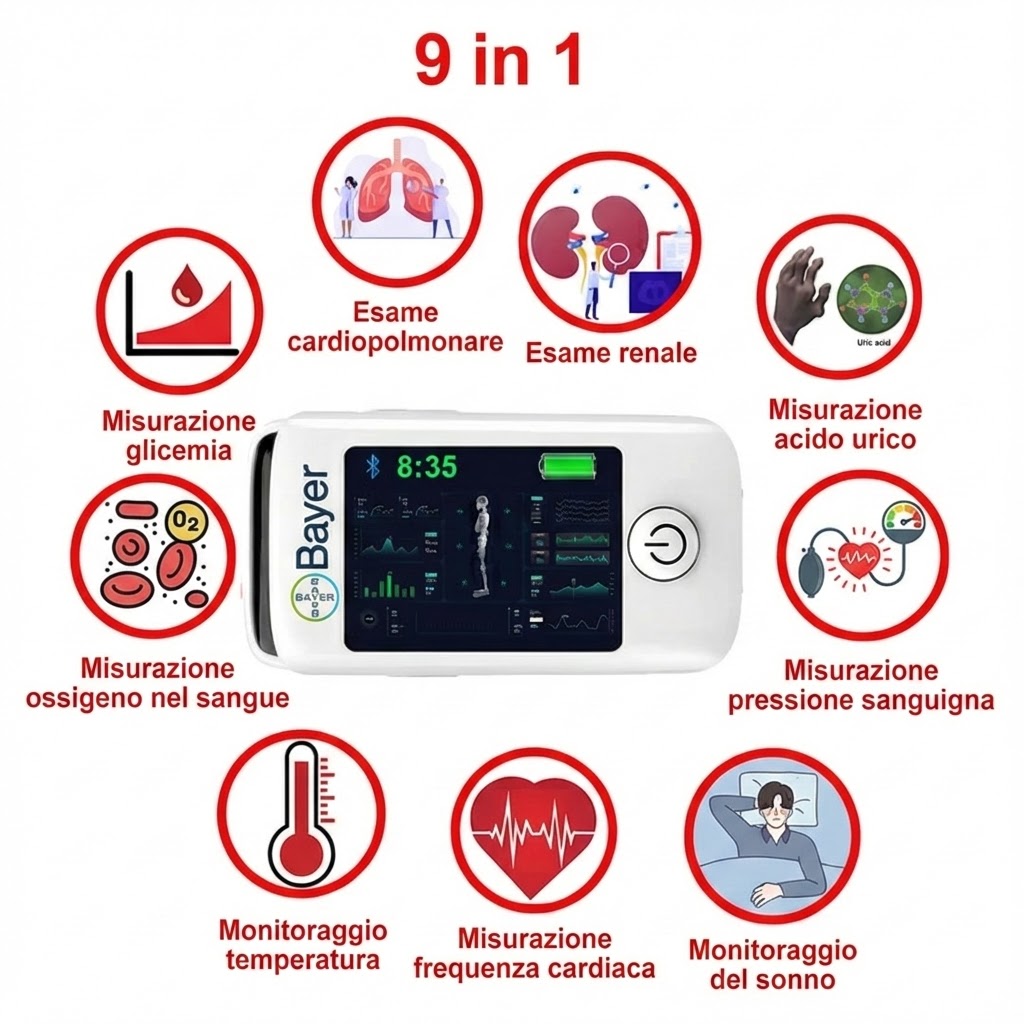 【11-in-1】Misuratore di glicemia multifunzionale non invasivo Bayer