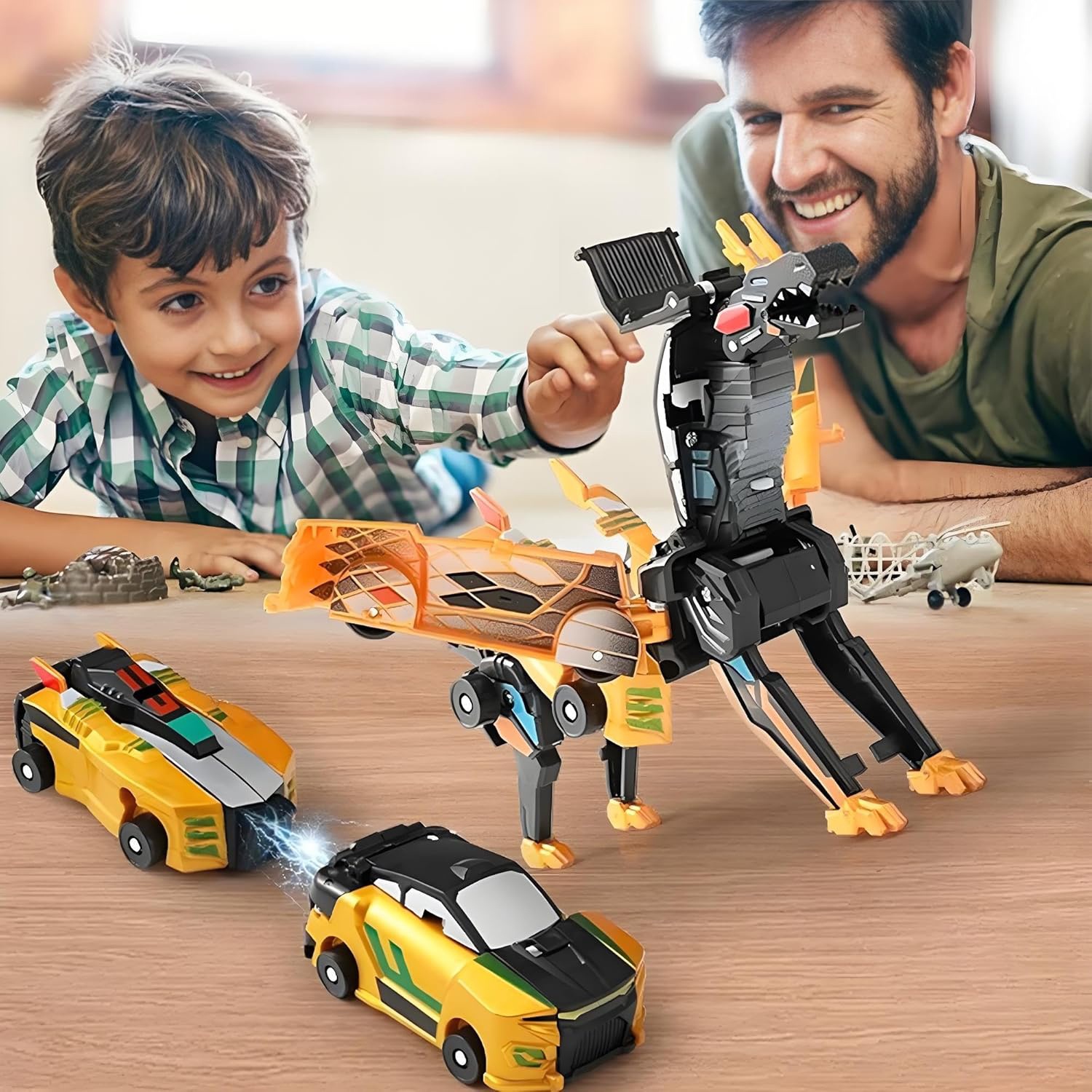 🔥Last Day 49% OFF - 😮 2-in-1 Transforming Race Car Dinosaur Automatic Transforming Toy