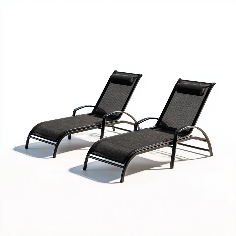 Lettini prendisole in metallo e tessuto Nero 195x65x35 cm – Design moderno