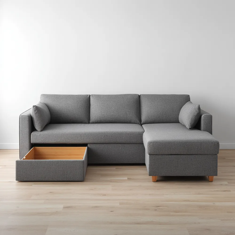 Divano angolare imbottito in tessuto 250x160x90 cm - Grigio - Design moderno con contenitore