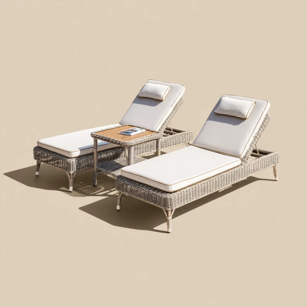 Set di Lettini Prendisole Rattan 200x65x35 cm con Cuscini - Beige